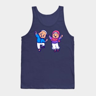 Cute Girl And Boy Moslem Celebrating Ied Mubarak Cartoon Tank Top